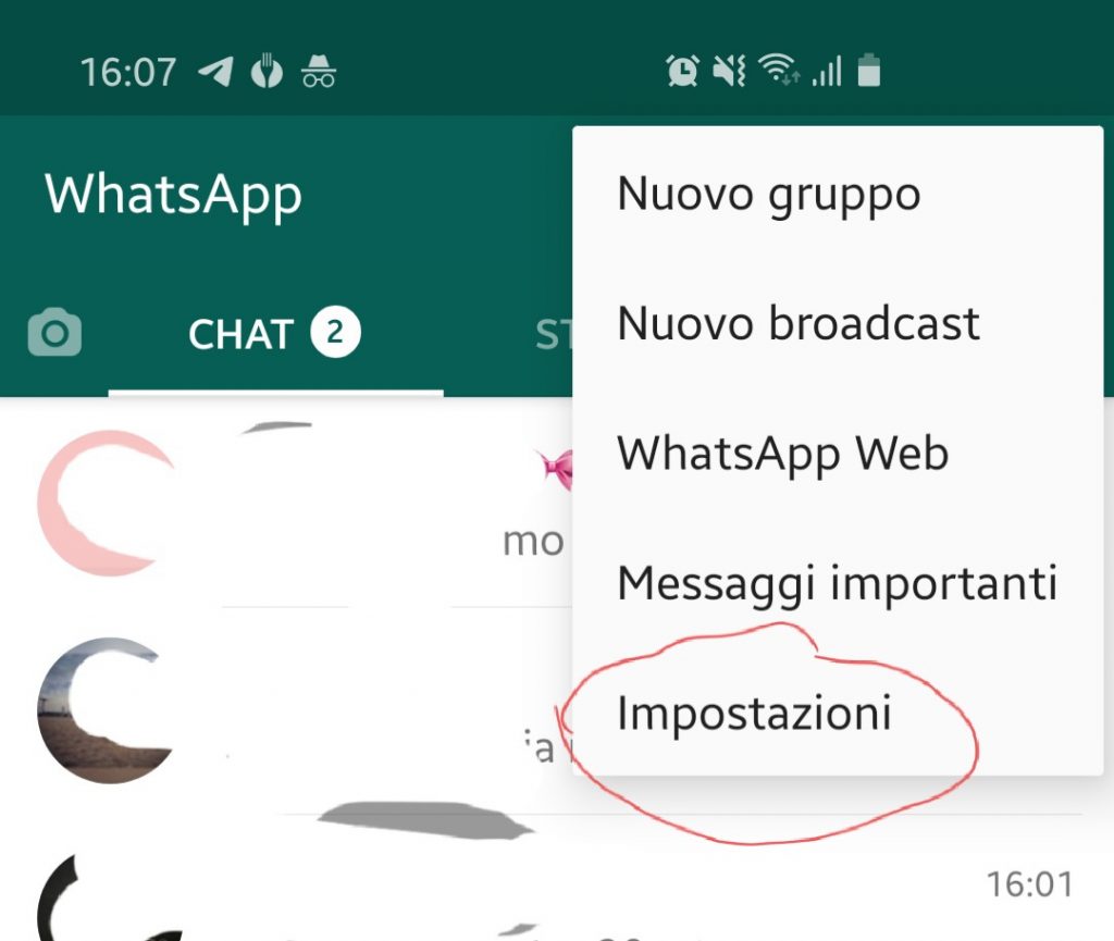 Impostazioni Whatsapp